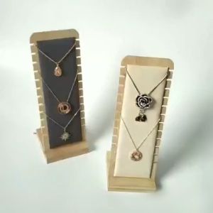 12-bit Bamboo Necklace Display Stand Velvet/PU Leather Tabletop Jewelry Necklace Display Board