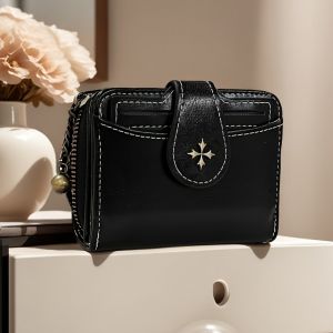 Avant-garde punk style street style mens and womens vintage leather wallets short crosses fashion buckles wallets zipper c