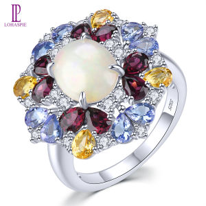 Lohaspie Jewelry Real 4.2 Carats Ring Silver 925 Original Sale Natural Opal Citrine Tanzanite Ring Citrine Stone Original Ring Gemstone Ring For Women Birthstone Opal 925 Jewelry