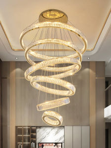 Modern Luxury Rotating Staircase Crystal Chandelier Villa Duplex Living Room Light Fixture Stainless Steel LED Pendant Lamp