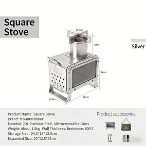 Mountainhiker | MOUNTAINHIKER Wood Burner Stove Portable Firewood Square Stove Stainless Steel Outdoor Fire Heater Stove Picnic Hiking Camping