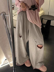 Quần Ống Rộng Dáng Rộng Mùa Hè Cho Nam Cỡ Lớn 300 Pound Quần Dài Ống Đứng Mỏng Rách Quần Dài Thường Ngày