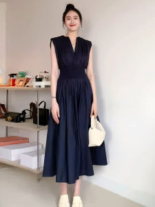Elegant V-Neck Sleeveless Drawstring Waist Dress Womens Summer 2026 New French Design Slimming Long Vest Dress