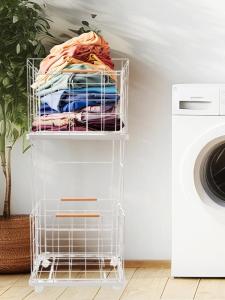 Ins Style Double Layer Laundry Basket Plastic Dirty Clothes Hamper with Wheels Clothing Storage Caddy Organizer Household