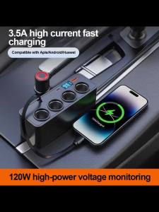 120W Car Charger Splitter Multi Ports PD30W QC3.0 Cigarette Lighter Adapter Car Cigarette Lighter Socket Splitter with Voltage