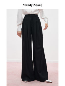 French Plicate Spring Black Wide-leg Pants