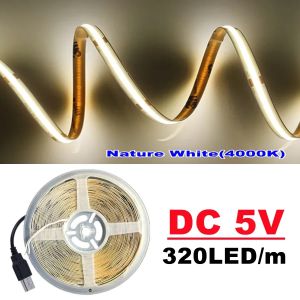 DC5V COB LED Light Strip With USB Power Supply Light 320LED/m High-Density Flexible LED Lamp 3000K/4500K/6500K COB Light Strip