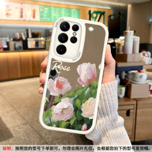 Samsung S25 Phone Case Mirror Floral Design Soft Silicone Protective Cover Womens Makeup Mirror Anti-Fall Compatible with S24 S23 S22 S21 S20 Ultra FE
