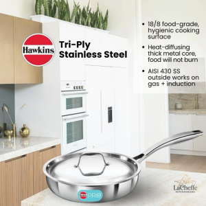 TITLE: Hawkins Pro Frying Pan 22cm / 26cm Tri-Ply Stainless Steel Uncoated Cookware Gas Induction Oven Safe Dishwasher Safe