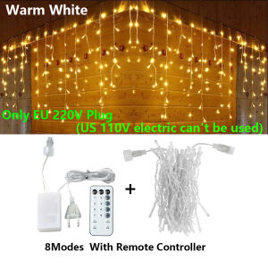 40M LED Curtain Icicle String Fairy Lights Garland Remote Outdoor For Christmas New Year Birthday Wedding Street Holiday Decor