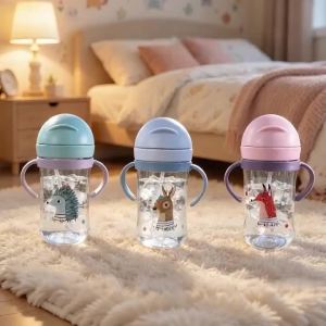 350ml Cute Cartoon Anti-Choking Handle Cup Gravity Cup Milk Cup Animal Wide Caliber Water Ball Drinking Water Bottle Baby