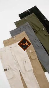 Celana Cargo Panjang Pria Slim Fit Twill Green Army