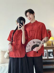 XILANDUO | New Chinese Couple Style Vintage Versatile Elegant Hidden Jacquard Modernized Tang Suit Stand Collar Buttons Shirt