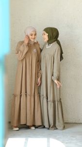 Tulus Signature Farisa Dress LD 114 Gamis Maxi Jumbo Bahan Crinkle Airflow Embos Premium Polos Lengan Panjang Busui Friendly