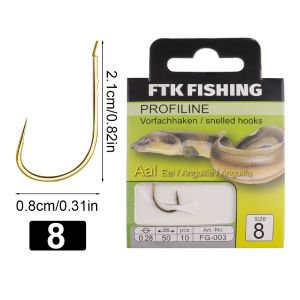 10 Móc Câu Cá Mạ Vàng FTK Có Ngạnh Đã Được Buộc Sẵn Dây Nylon 50cm Dùng Cho Cá Chình Cá Chép Nước Ngọt Thép Carbon Cao Cấp