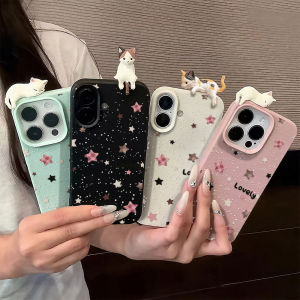 เคสหนังลายแมวน่ารัก 3 มิติ ลายลิ้นจี่ สำหรับ iPhone 17 15 11 13 12 14 16 Pro Max Air 15 16 Plus ป้องกันการกระแทก แบบนิ่ม
