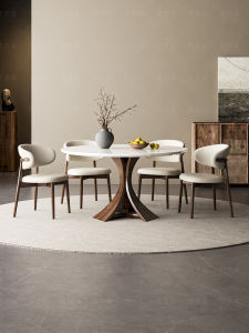 FPS FANPOSEN | Vintage Style Solid Wood Round Dining Table White Marble Suitable for Various House Sizes