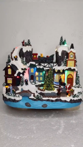 ONELINE #FC505 Animated Holiday Winter Village Tabletop Decor with LED Lights and sounds