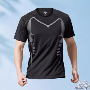 เสื้อยืดกีฬาคอตตอนแห้งเร็วสำหรับผู้ชาย แขนสั้น ผ้าไหมน้ำแข็ง ทรงหลวม สำหรับฤดูร้อน วิ่ง ฟิตเนส บาสเก็ตบอล ฝึกซ้อม