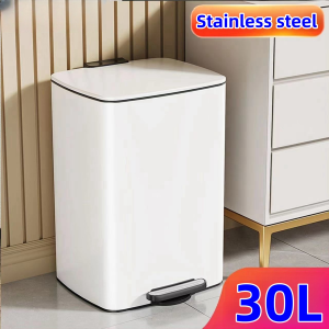 High Quality 30L Stainless square trash can Bin Metal Pedal with cover for room Office Bathroom with cover with Plastic Bucket Inside