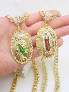 14K gold plated St. Jude St. Jude Our Lady Maria necklace Egg pendant Cuban necklace Exquisite jewelry gift for men and women