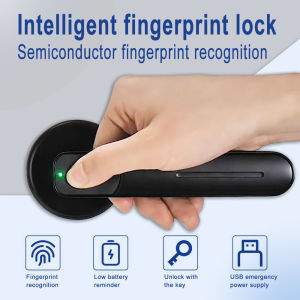 Intelligent Fingerprint LockSuitable for Bedroom Storage Rooms and Hotel Guest Rooms. Intelligent Lock with Black/silver Handle