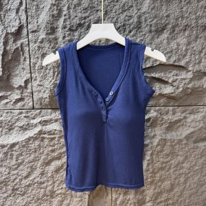 Áo Ba Lỗ Không Tay Màu Xanh Lam Cổ Chữ V Cho Nữ Mùa Hè Áo Ba Lỗ Ôm Vừa Vặn Áo Ba Lỗ Không Tay Cổ Chữ V Pure Desire Style