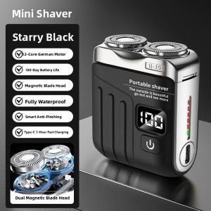 MONLEYTA | Portable Electric Shaver For Men Travel Mini No Beard Left Blade Steel Quick Charge Double剃须刀 German Style Manly