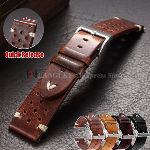 Handmade Cowhide Breathable Watch Band 20mm 22mm Men Women 4 Colors Oil Wax Genuine Leather Strap Replace Wristband Accessories