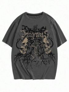 Fashionable mens new skull print micro elastic soft and breathable round neck T-shirt outdoor urban high street top