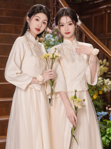 Chinese Style Bridesmaid Dresses Fleece Lined Sister Group National Style Short Size Formal Gowns Worn as Daily Clothes