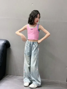 Kids Girl Jeans 2025 Korean Heart Straight Baggy Pants for kids Girl Denim Maong Jeans for Kids Girl