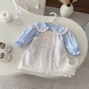 Bộ Đầm Hoa Cho Bé Gái Và Áo Sơ Mi Cho Bé Sơ Sinh Hai Món Thiết Kế Dễ Thương Chất Liệu Cotton Pha Elastane Bộ Đầm Yếm Cho Mùa Thu