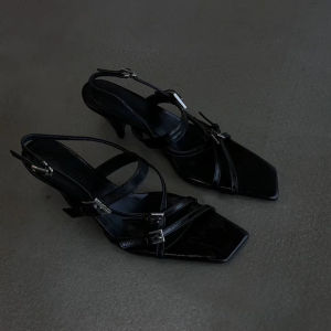 FANGXI | Retro Roman Hollow Square Toe Thin Heel Sandals