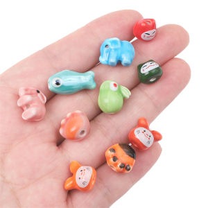 10pcs Handmade Enamel Ceramic Porcelain Beads Cats Rabbit Elephant Fish Charms Loose Beads for Bracelet Necklace Keychain DIY Jewelry Making Accessories