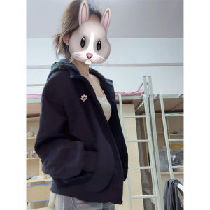 XIANGBAIWEI | Retro Campus-style Checkered Design Cardigan Hooded Loose Fit Crop Top for Women Spring Autumn
