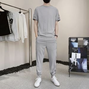 ROMON | Lomond Mens Ice Silk Casual Sports Set Summer Thin Short Sleeve T-shirt Running Fitness No Matching Two-piece Set Nylon Rayon Spandex