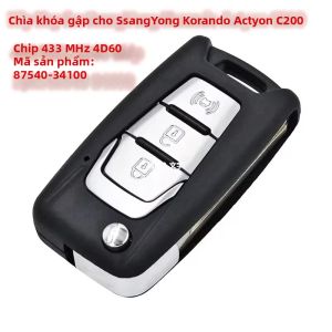 Chìa Khóa Điều Khiển Từ Xa SsangYong Korando Actyon C200 Có Mạch PCB 3 Nút 433MHz Chip 4D60 Vỏ Chìa Khóa Kim Loại ABS Chìa Khóa Gập Mã Phụ Tùng 87540-34100