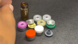 ขวด 1 มล. (100ใบ) แก้วสีชา จุกเทา+ฝาflip off