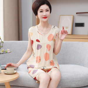 Middle-Aged and Elderly Pajamas Summer Cotton Silk Female Middle-Aged Ladieswear Cotton Sleeveless Tank Top Homewear Thin Suit Plus Size