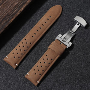 18mm 20mm 22mm Vintage Racing Leather Watch Band Strap Breathable Porous for Samsung Galaxy Watch 7/6/5 for Smartwatch Wristband