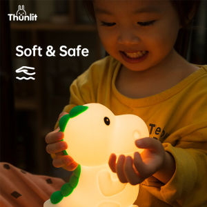 ไฟกลางคืนไดโนเสาร์ Thunlit ซิลิโคนน่ารักโคมไฟห้องนอนข้างเตียงเด็ก1200MAh ชาร์จได้