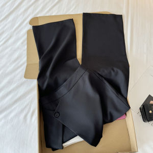 High Waist Black Pants Womens Autumn Korean Design Sense Fake Two-Piece Skirt Personality Slim Straight Long Trousers