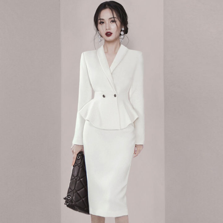 White Suit Dress Suit Skirt Female High-End Temperament Socialite Slim ...