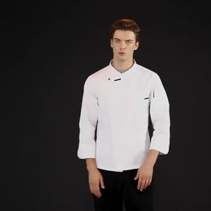 Cotton Chef Uniform for Men Long Sleeve Catering Uniform for Women Waiter Uniform Chef Costume Chef Gown Chef Jacket Breathable Durable Multiple Scenarios Chef Jacket (M-2XL)