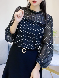 QINGNAER | Polka Dot French Style Casual Blouse