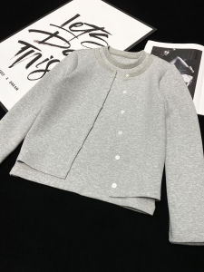 Gray Long Sleeve T-Shirt Cardigan Short Style round Neck Pullover Womens Fashion Design Cotton Commute Spring Season