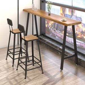 Solid Wood Bar Table Commercial Casual Minimalist Home Balcony High Table and Chair Combination against the Wall Long Table Bar Table