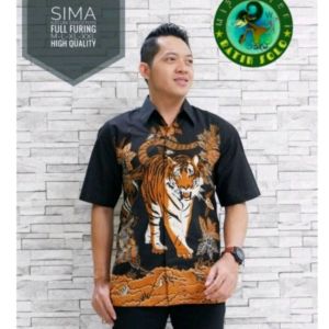 Baju Batik Pria Dewasa Batik Pria Lengan Panjang Kemeja Batik Pria Murah Lengan Pendek Terbaru Full Furing Batik Wisanggeni Solo Motif Macan Sogan Hitam