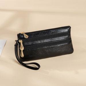 Black Hand Wallet with Wrist Strip Women Leather Wristlet Long Wallet Phone Pouch Clutches Bag Coin Cards Holder with Handle Credit Cards ID Driver License Pouch for Men Women